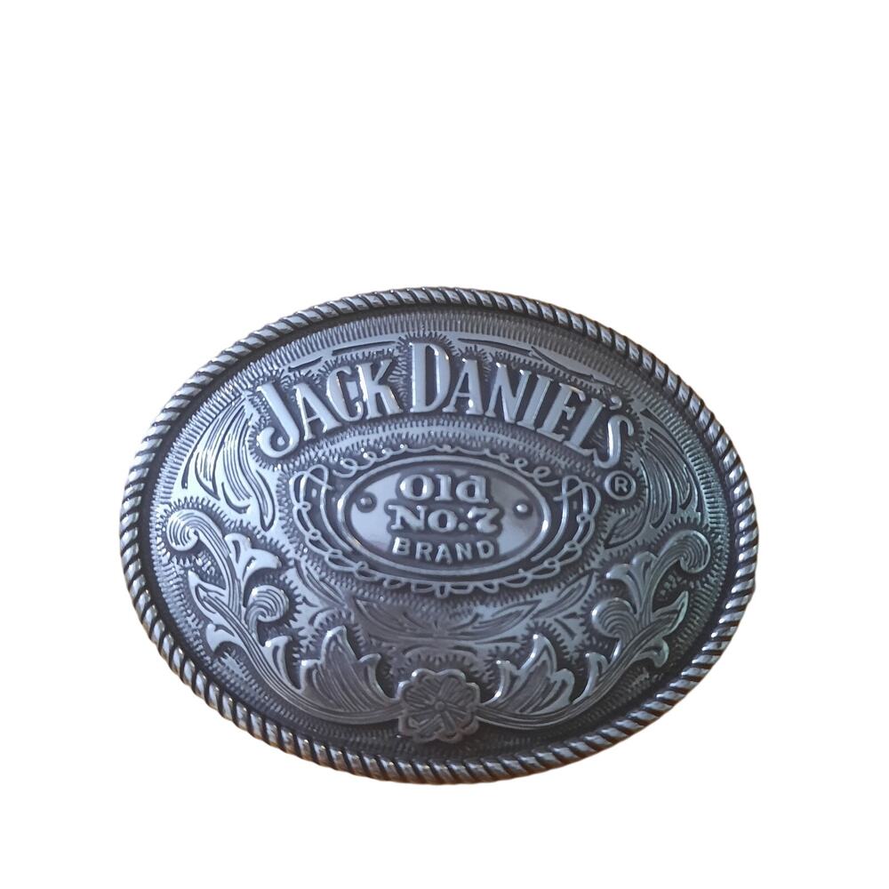 Jack Daniel's Old #7 Brand Silver Toned Oval Western Style Belt Buckle 4x3